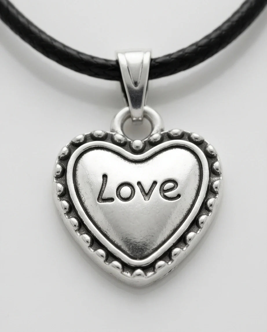 Silver Beaded Edge Love Heart Necklace
