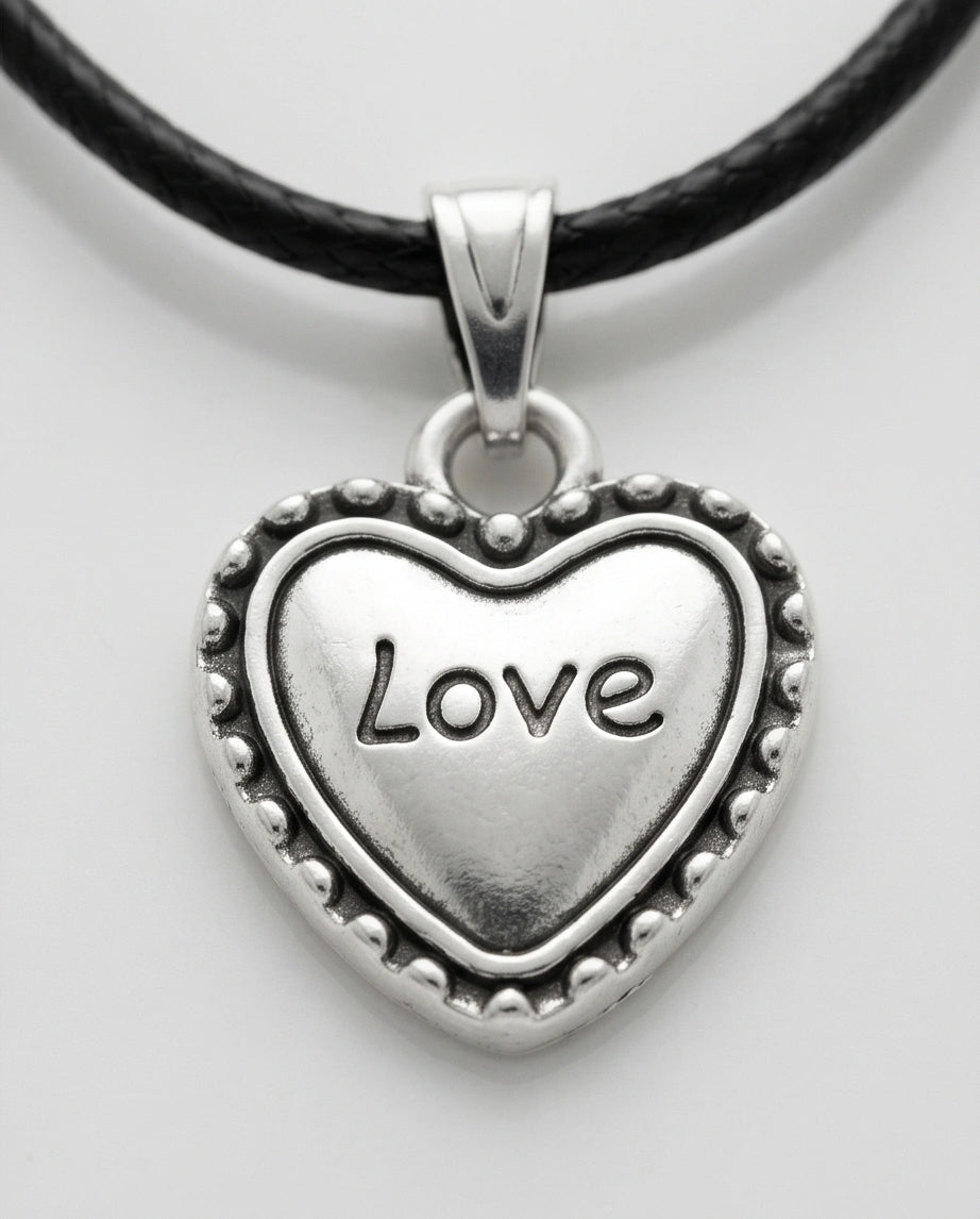 Silver Beaded Edge Love Heart Necklace