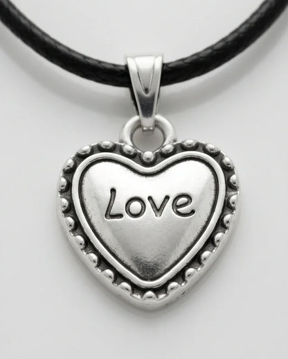 Silver Beaded Edge Love Heart Necklace