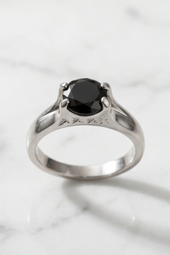 Sterling Silver Celestial Star Black Solitaire Ring