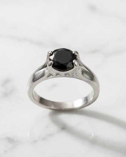 Sterling Silver Celestial Star Black Solitaire Ring