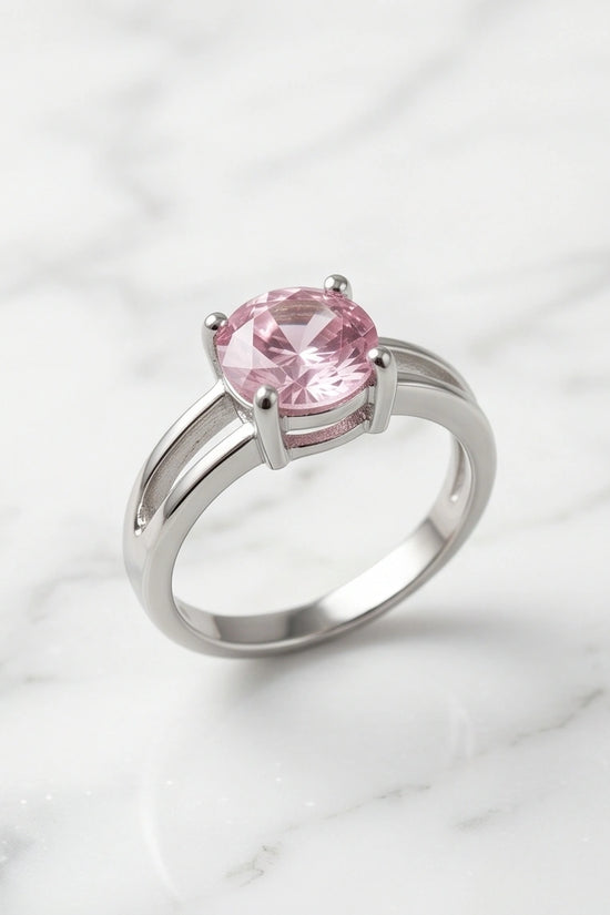 Sterling Silver Round-Cut Split Shank Pink Topaz Ring