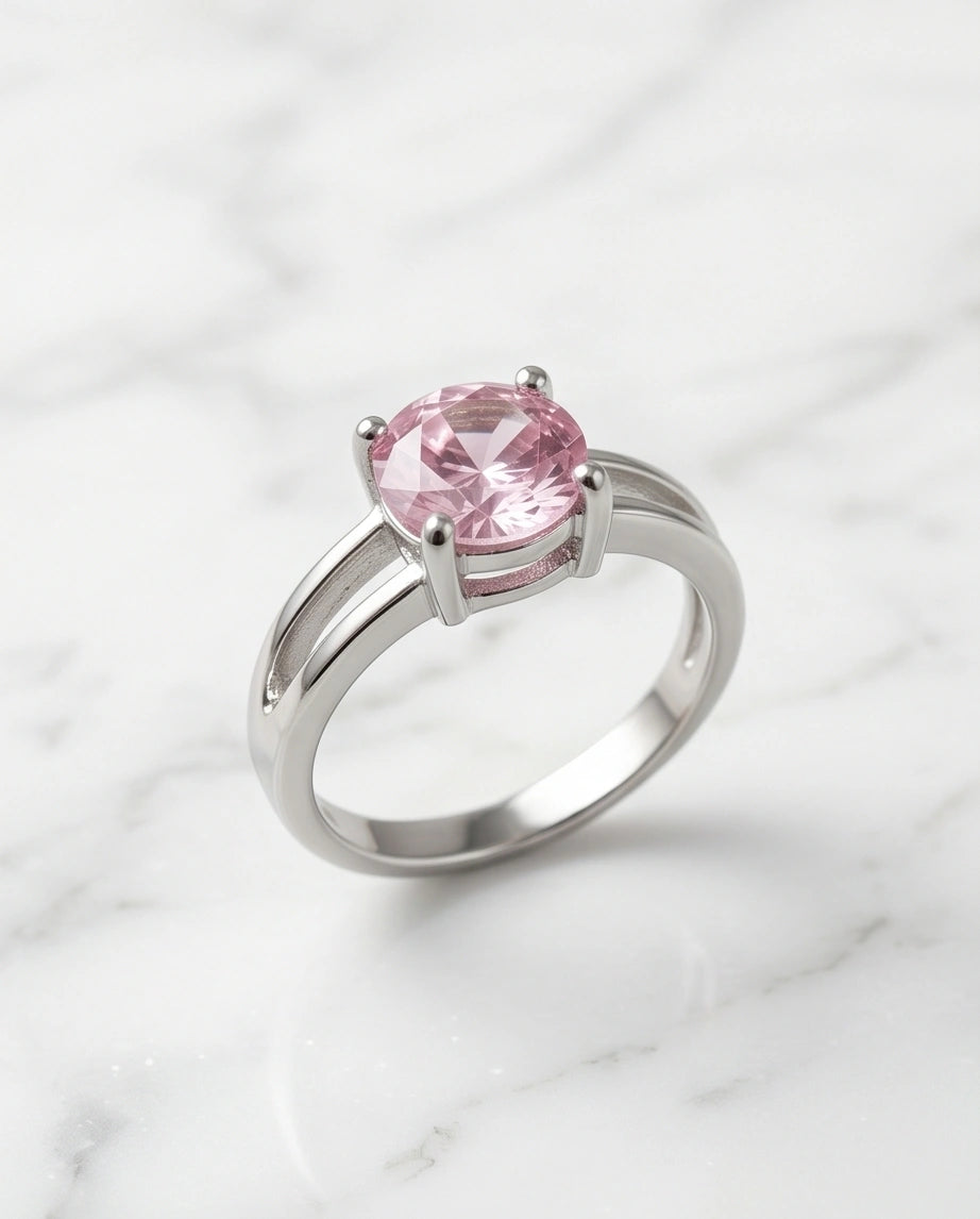 Sterling Silver Round-Cut Split Shank Pink Topaz Ring