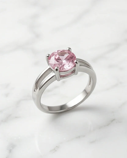 Sterling Silver Round-Cut Split Shank Pink Topaz Ring