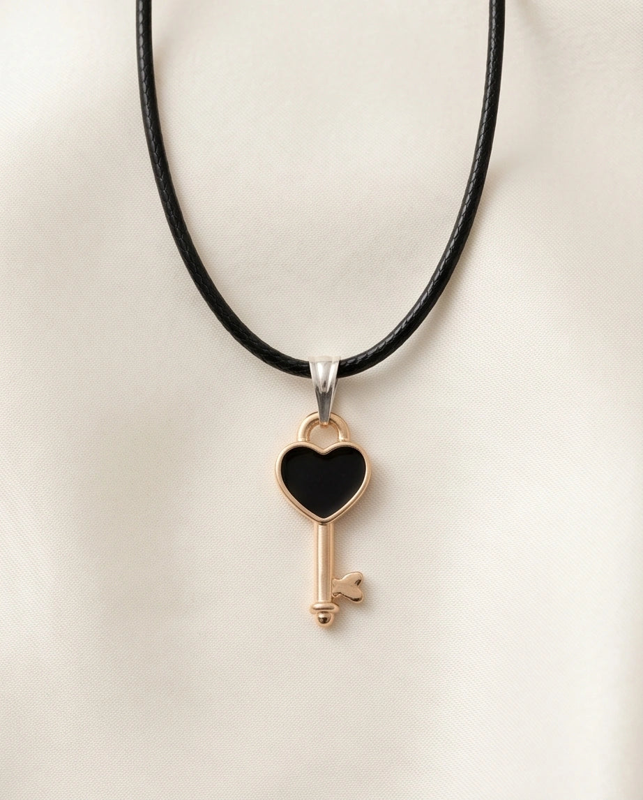 Gold and Black Heart Key Necklace
