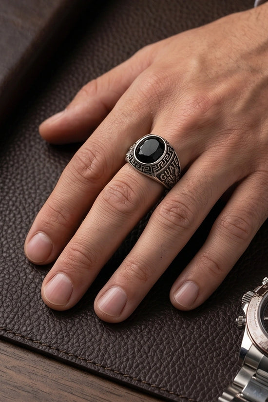 Vintage Black Onyx Military Signet Ring