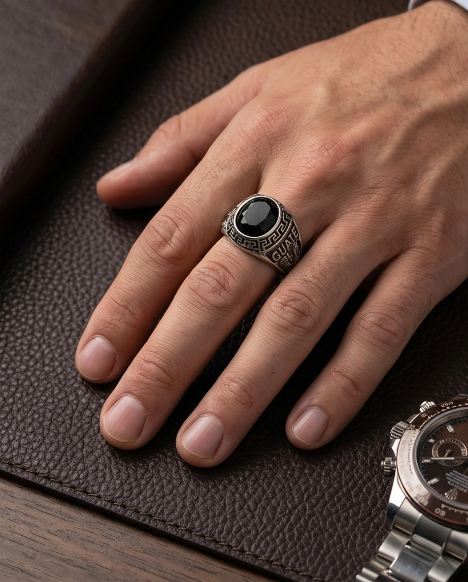Vintage Black Onyx Military Signet Ring
