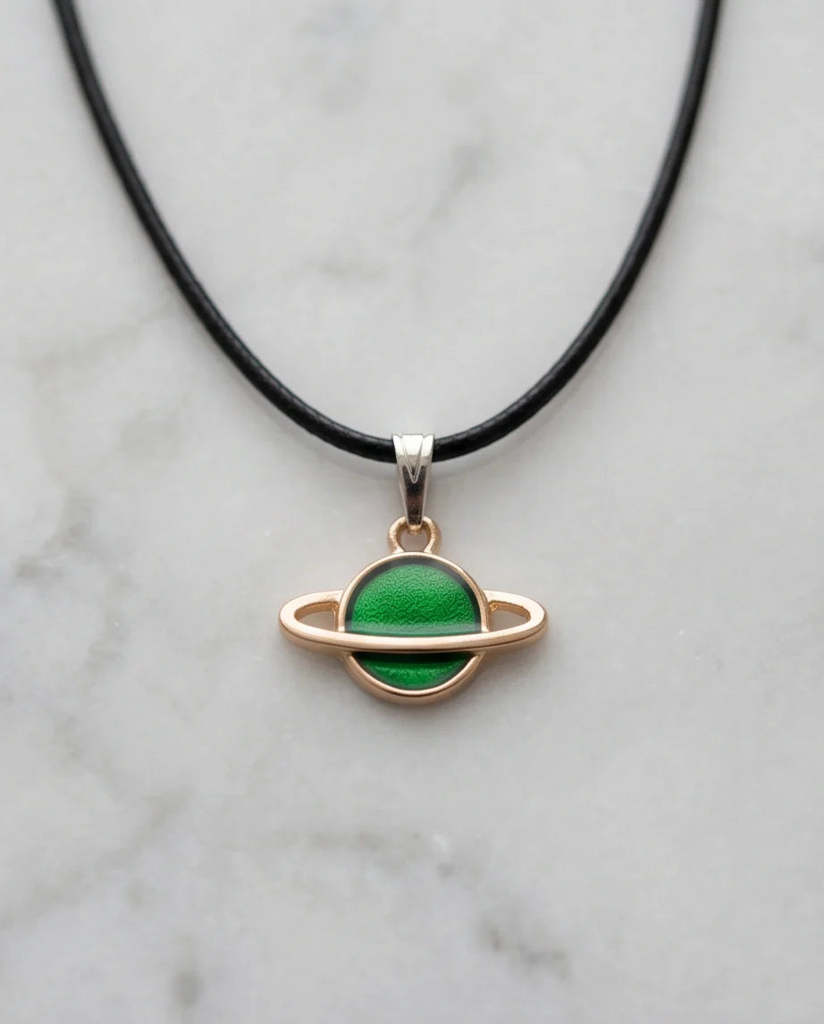 Gold and Green Saturn Planet Necklace