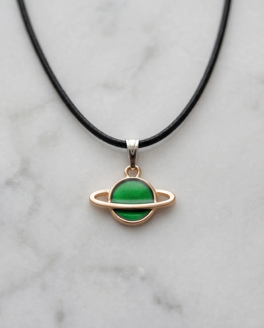 Gold and Green Saturn Planet Necklace
