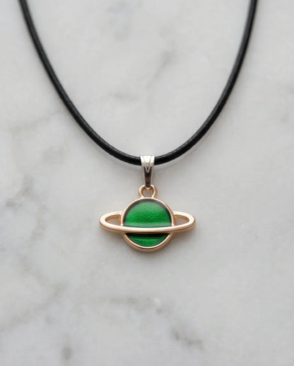 Gold and Green Saturn Planet Necklace