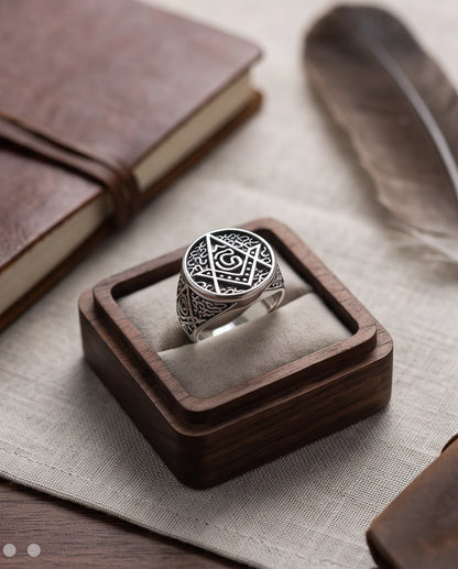 Masonic Scrollwork Oval Signet Silver Ring