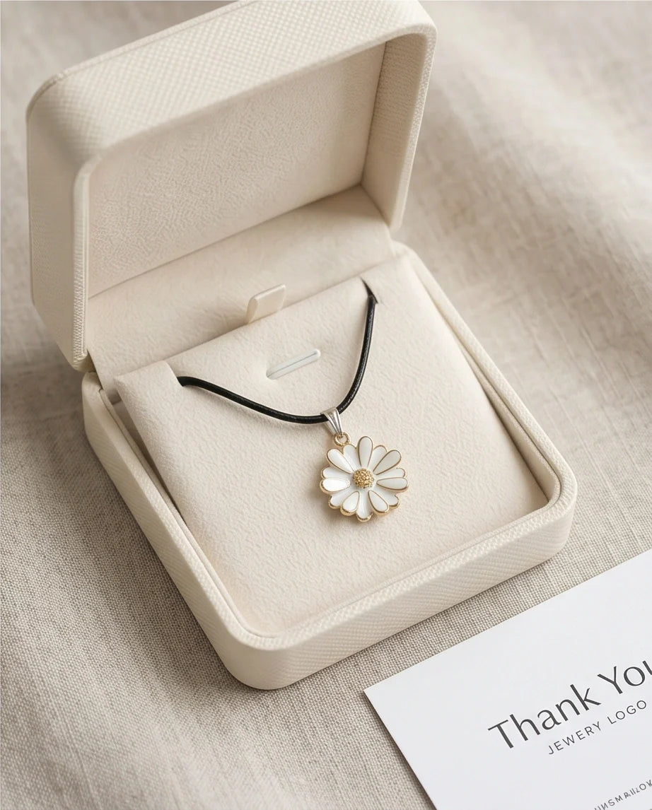 Gold and White Textured Daisy Necklace