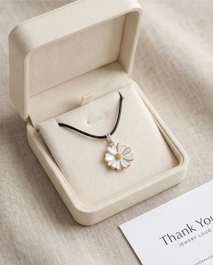 Gold and White Textured Daisy Necklace