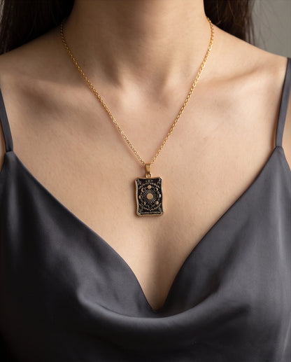Gold "The Wheel of Fortune" Tarot Card Pendant Necklace