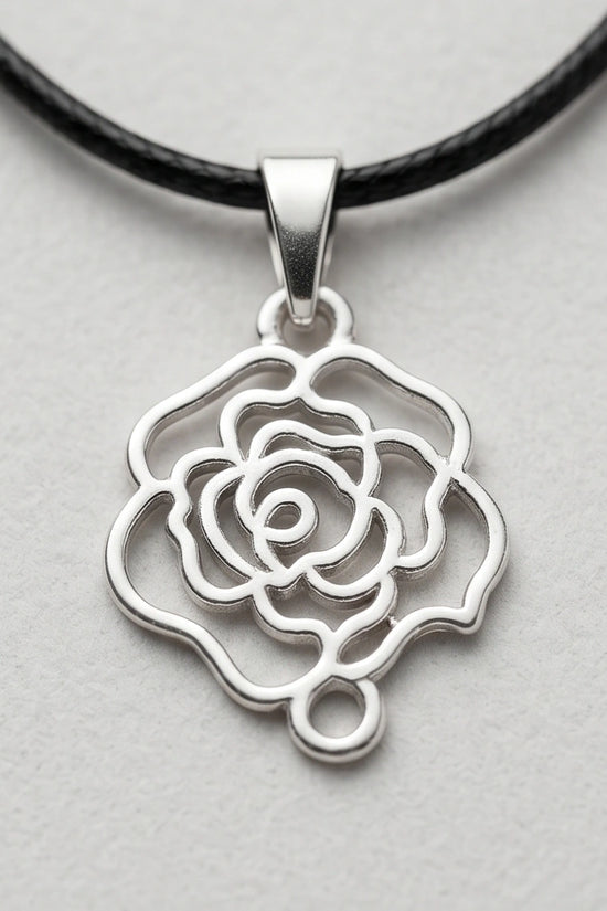 Silver Cutout Rose Pendant Necklace