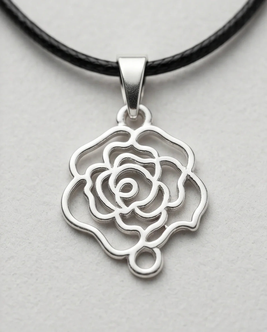Silver Cutout Rose Pendant Necklace