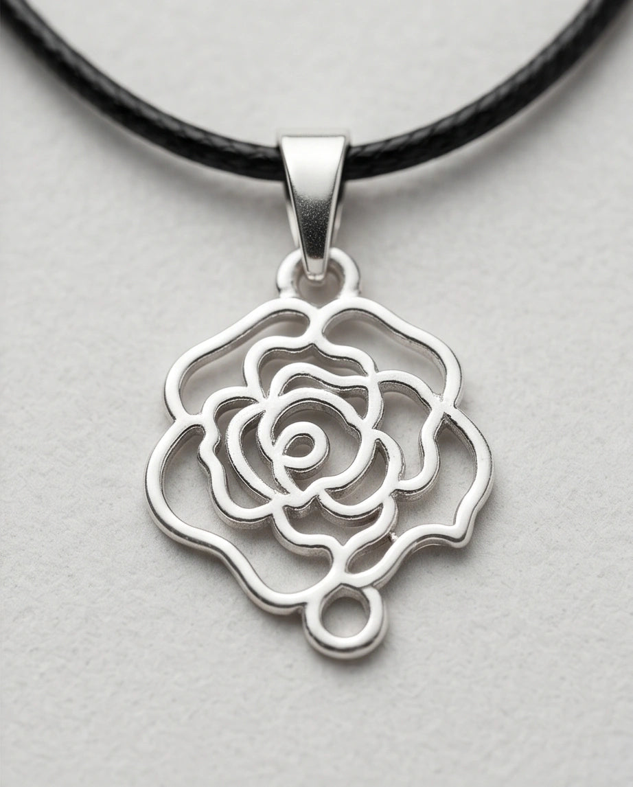 Silver Cutout Rose Pendant Necklace