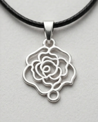 Silver Cutout Rose Pendant Necklace