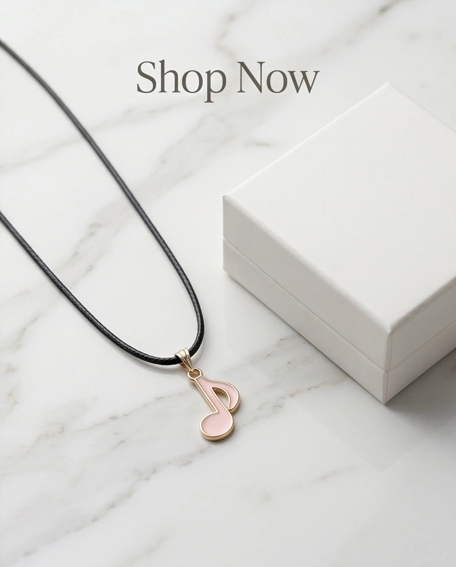 Gold and Pink Eighth Note Necklace