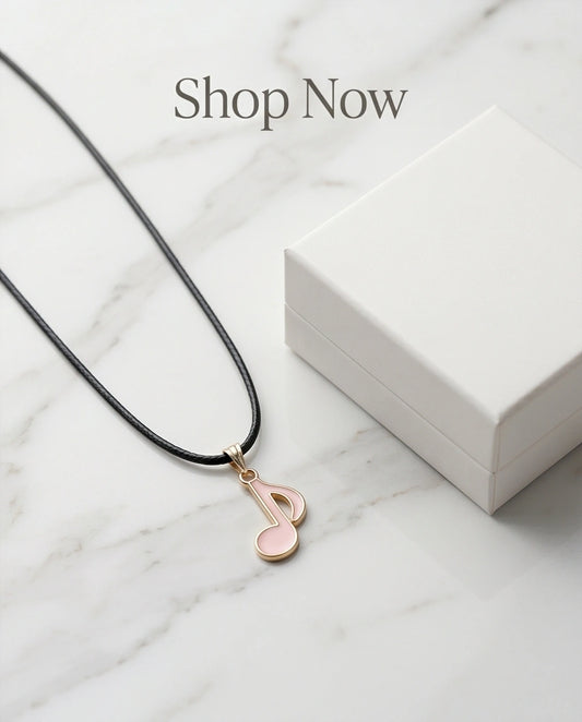 Gold and Pink Eighth Note Necklace