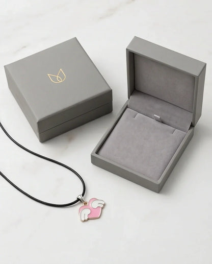 Pink Enamel Angel Winged Heart Pendant Necklace