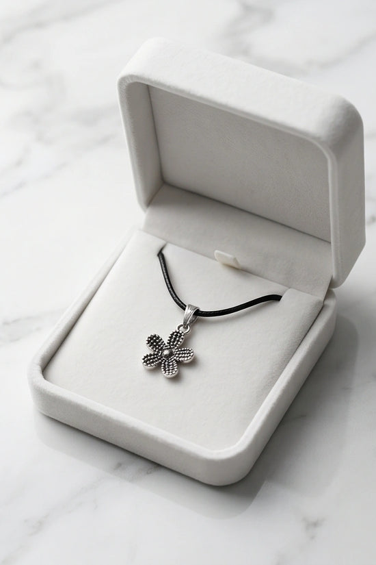 Silver Beaded Textured Flower Necklace