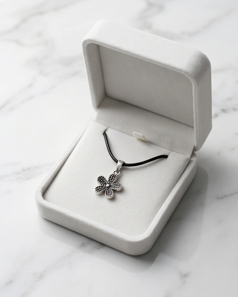 Silver Beaded Textured Flower Necklace