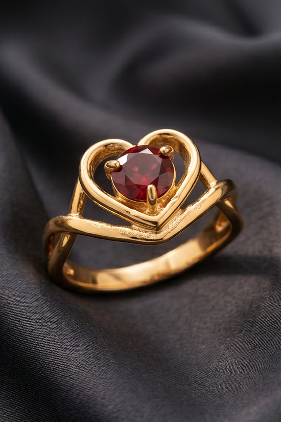 Gold Ruby Heart Openwork Statement Ring