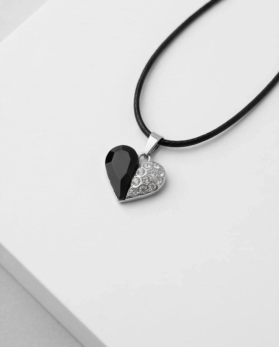 Silver Onyx Heart Pavé Pendant Necklace