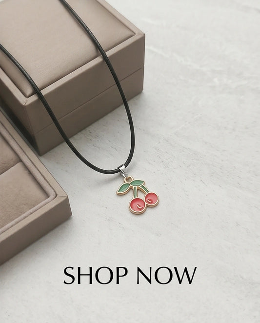 Gold and Red Cherries Pendant Necklace