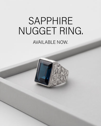 Ocean Blue Emerald-Cut Gemstone Stippled Silver Ring