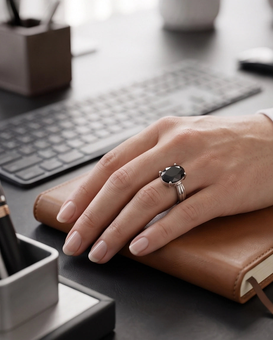 Silver Oval Onyx Gemstone Solitaire Ring