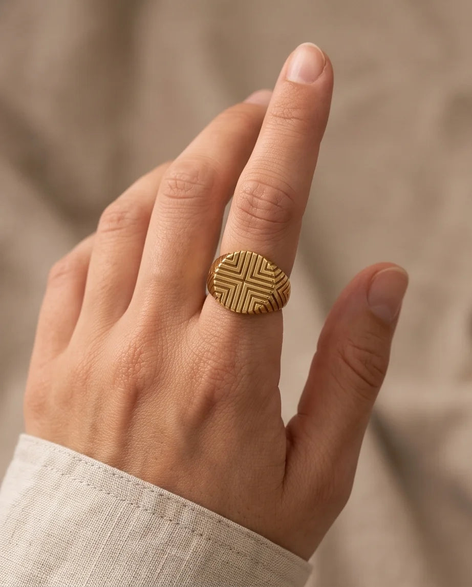 Radiant Chevron Geometric Gold Signet Ring
