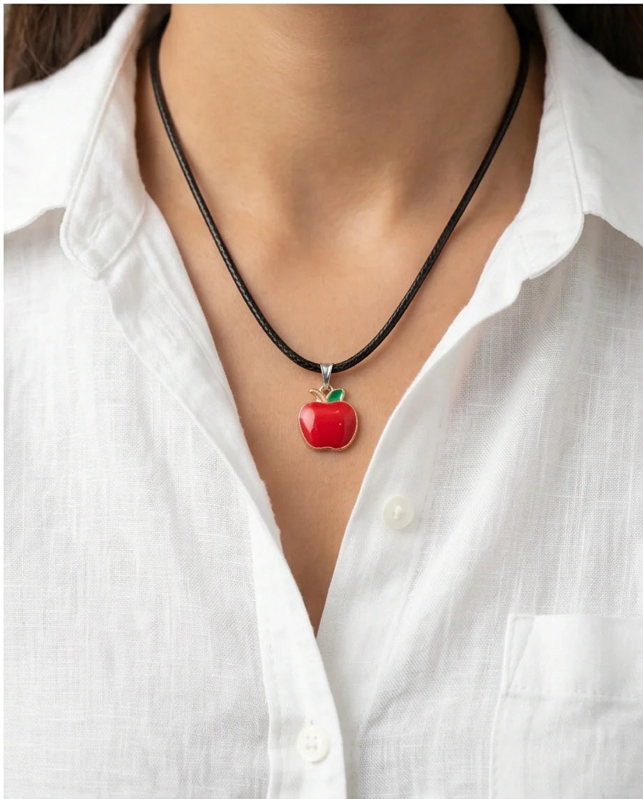 Gold and Red Apple Pendant Necklace