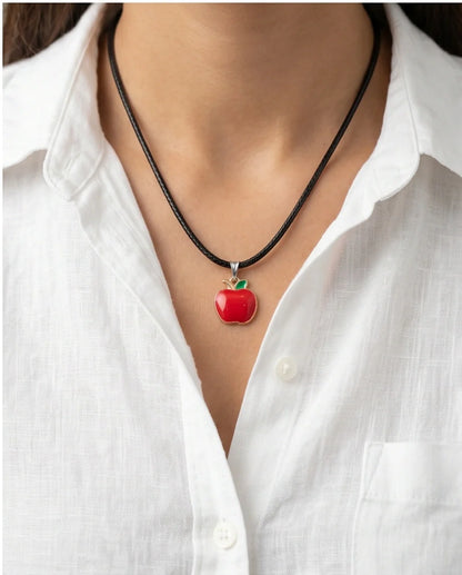 Gold and Red Apple Pendant Necklace