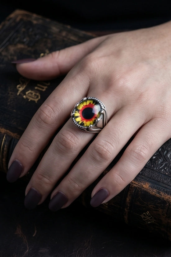 Vintage Sterling Silver Dragon's Claw Fiery Solar Eye Ring