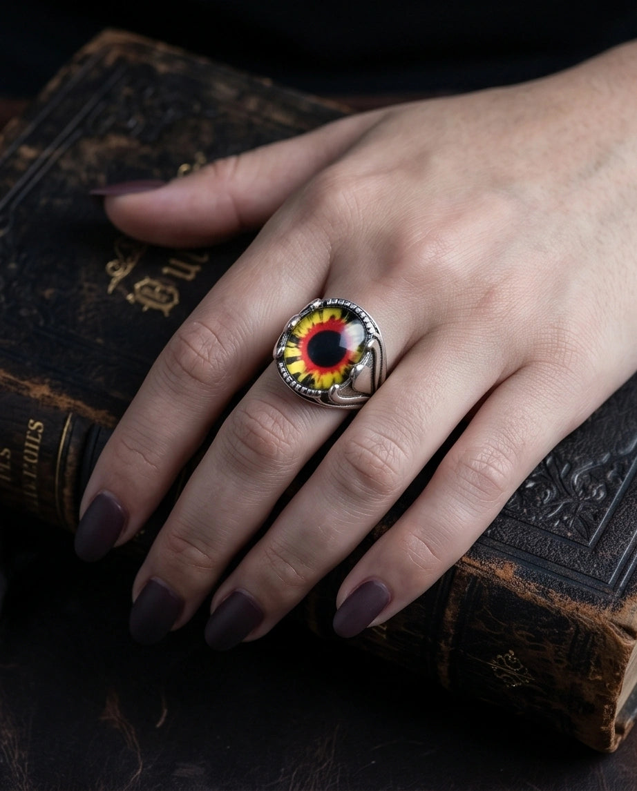 Vintage Sterling Silver Dragon's Claw Fiery Solar Eye Ring