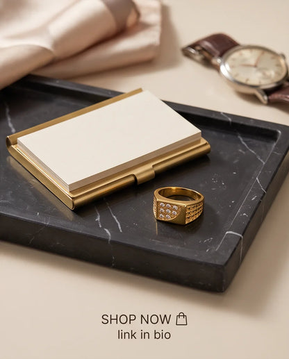 Pavé Crystal Cluster Inlay Brick-Link Band Gold Ring
