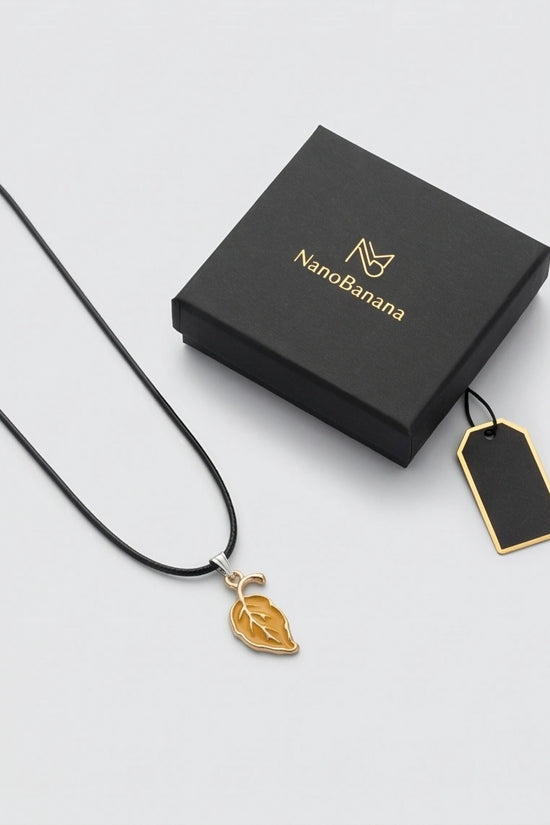 Golden Autumn Leaf Enamel Pendant Necklace