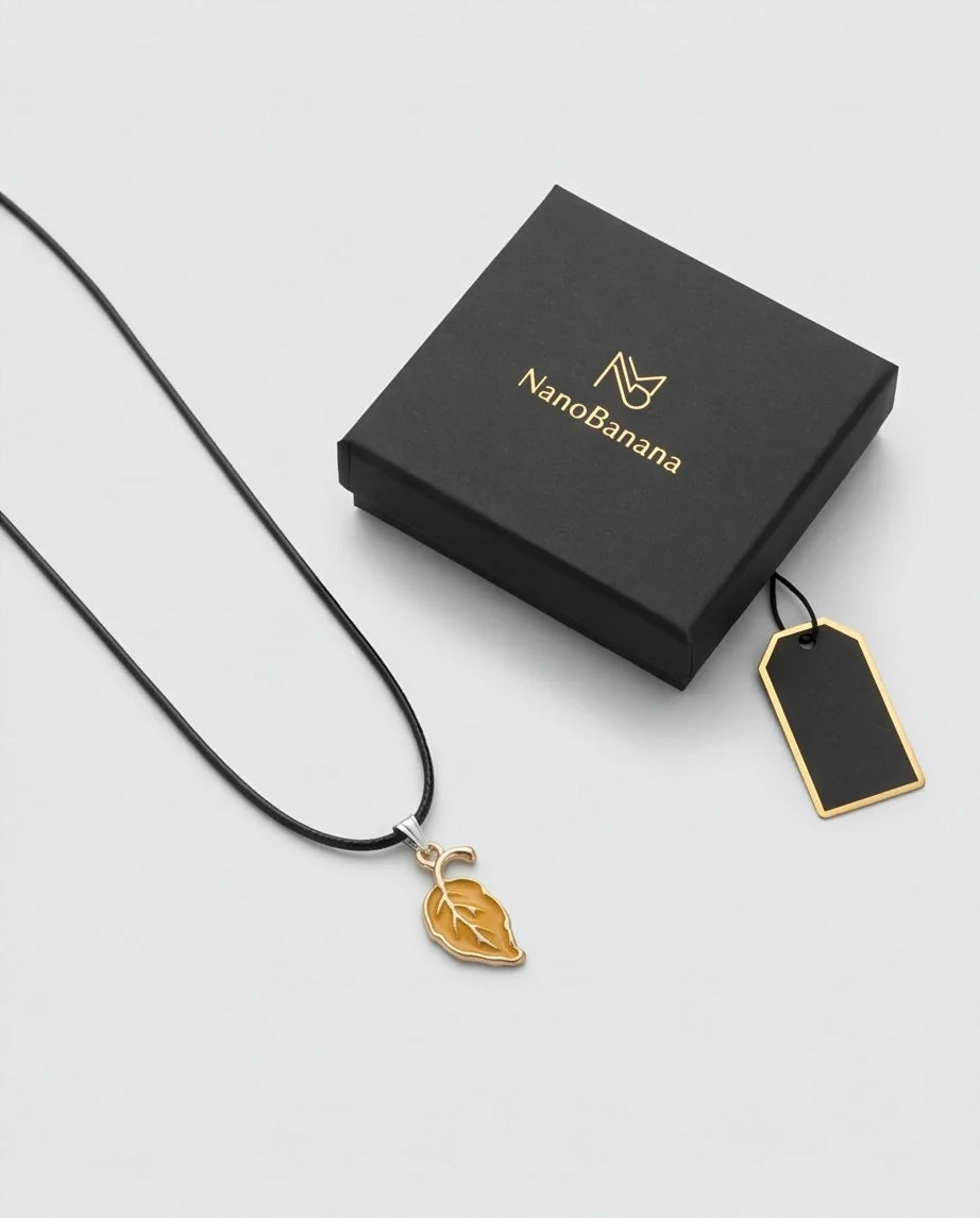 Golden Autumn Leaf Enamel Pendant Necklace
