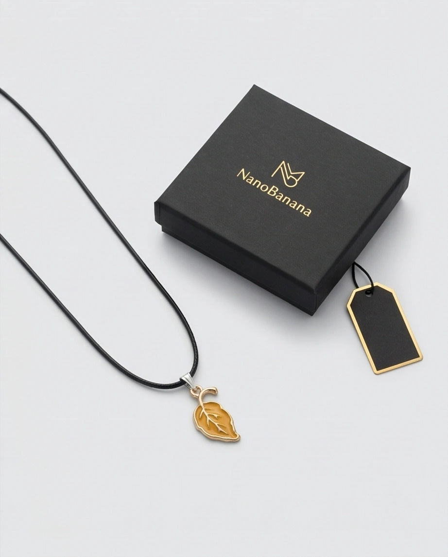 Golden Autumn Leaf Enamel Pendant Necklace