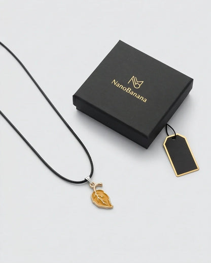 Golden Autumn Leaf Enamel Pendant Necklace