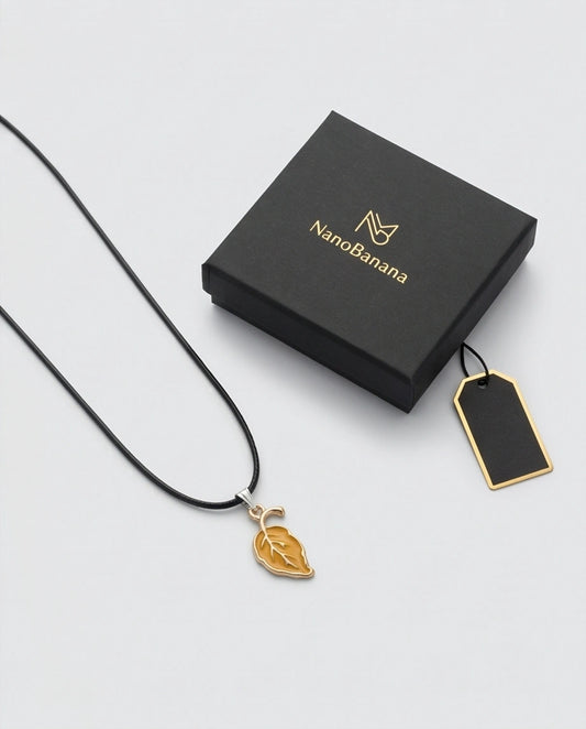 Golden Autumn Leaf Enamel Pendant Necklace