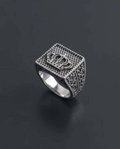 Royal Crown Mesh Square Signet Silver Ring