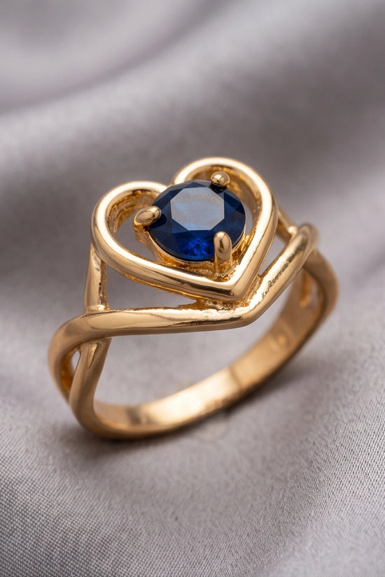 14K Gold Sapphire Heart-Shaped Openwork Ring