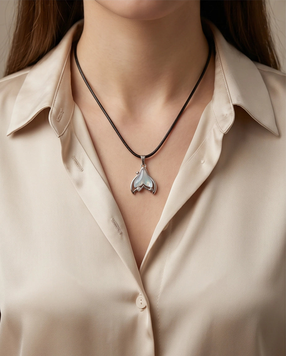 Iridescent Mermaid Tail Pendant Necklace