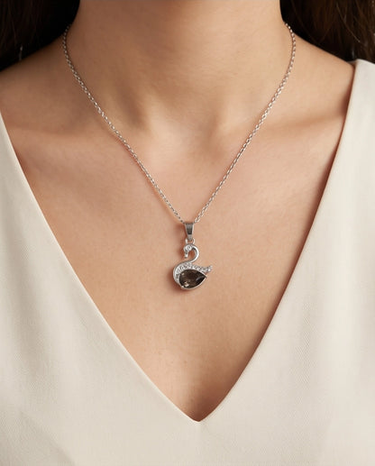Silver Smoky Quartz Swan Pendant Necklace
