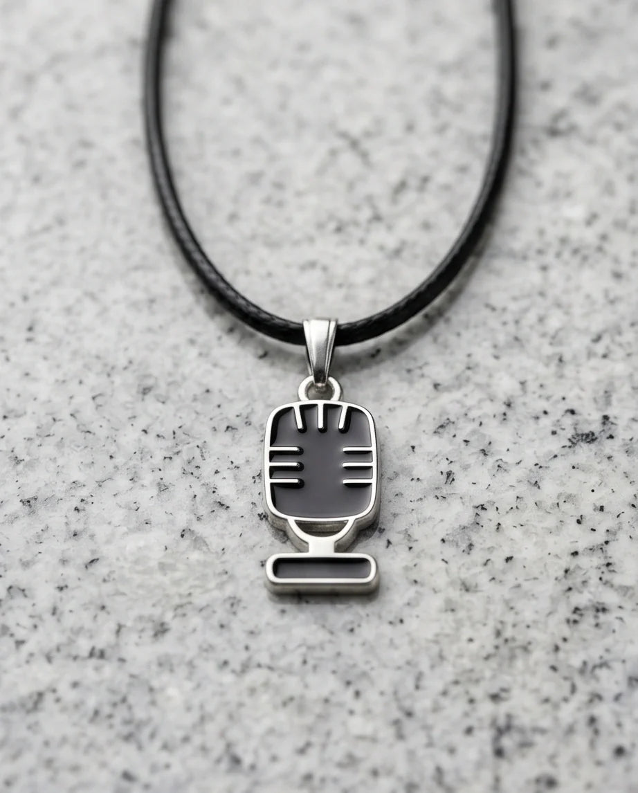 Silver Retro Black Microphone Necklace