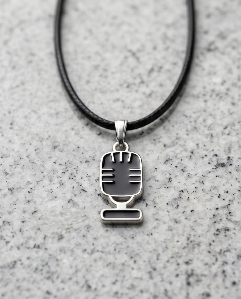 Silver Retro Black Microphone Necklace