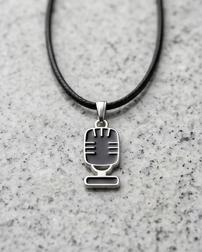 Silver Retro Black Microphone Necklace